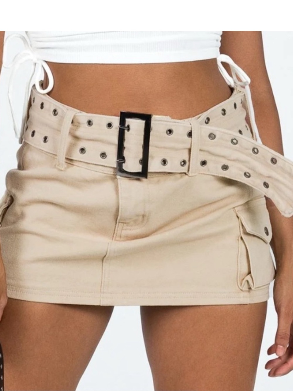 Princess Polly Neutral Beige Mini Skirt with Grommet Belt